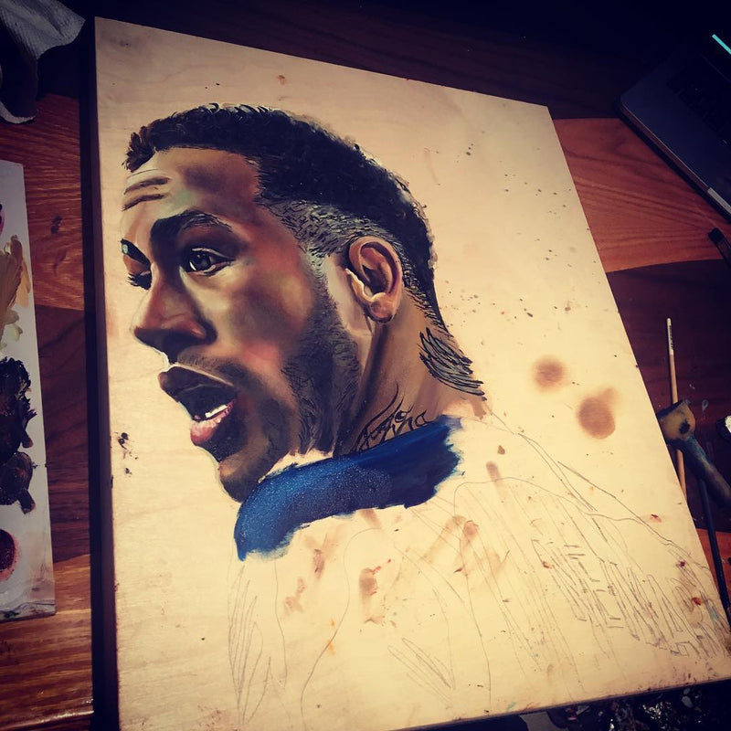 A painting in the process, featuring Neymar Jr.